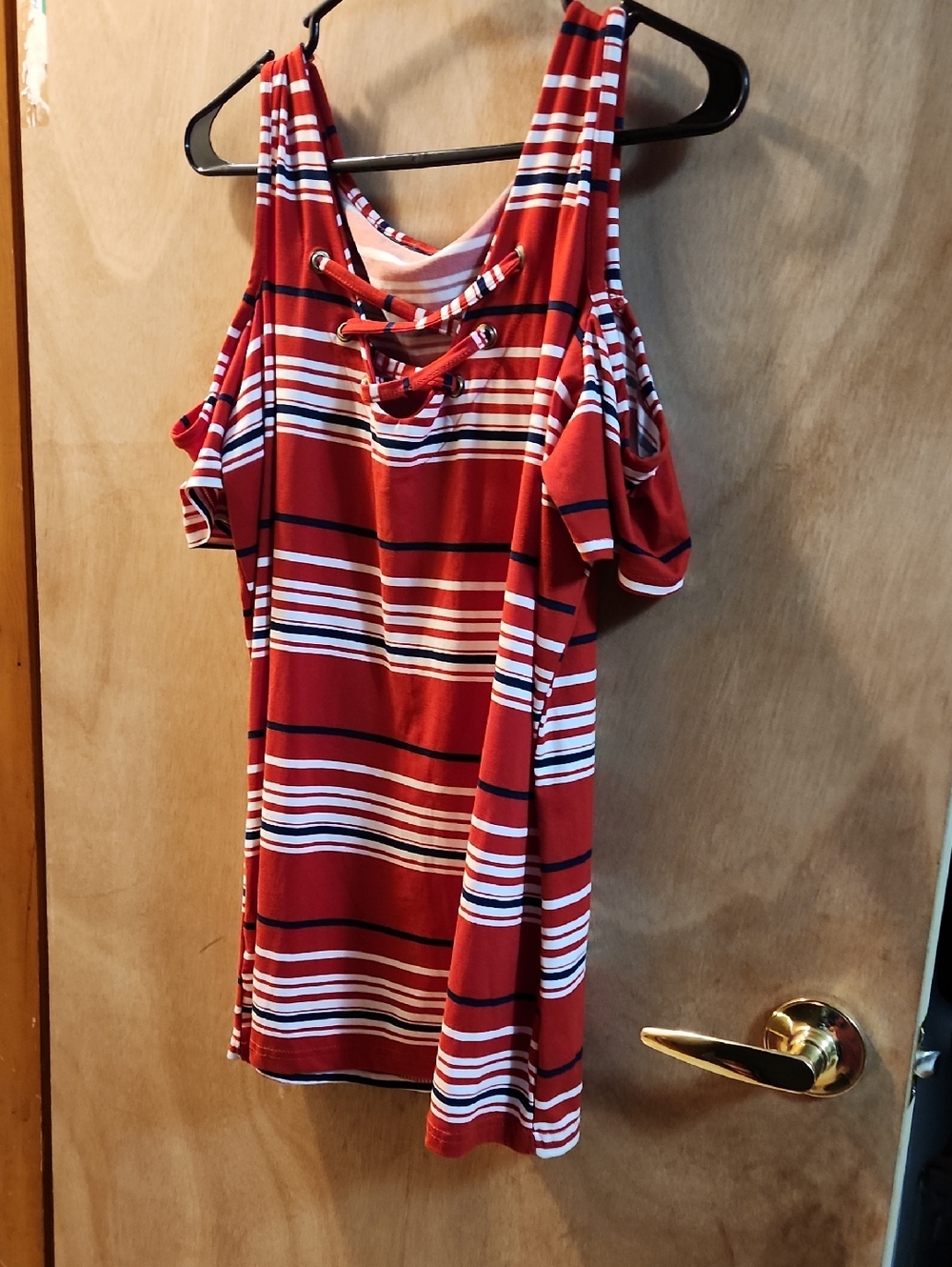 Red Striped Cold-Shoulder Lace-Up Dress